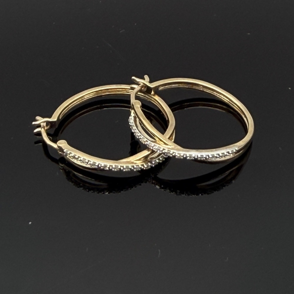 Rose Gold Vermeil Sterling Silver 925 Diamond Wavy 7/8" Hoop Earrings